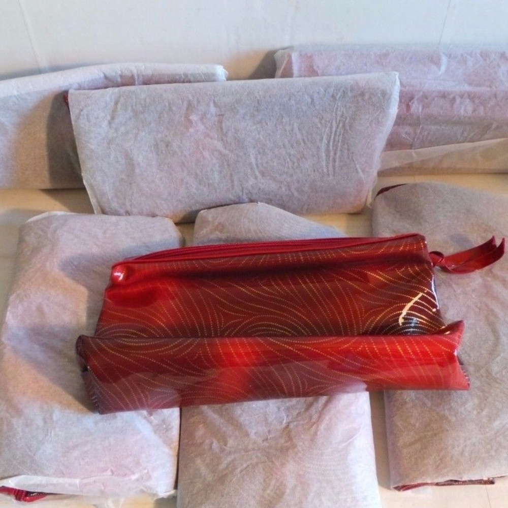 NEW 8 AVON red gold swirl COSMETIC BAGS zipper